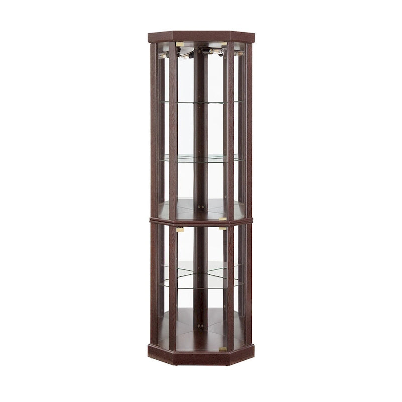 Corner Glass Cabinet Lighted Curio Cabinet Corner Display Case, Antique collection, Wine, Bar Glass Storage Light Included