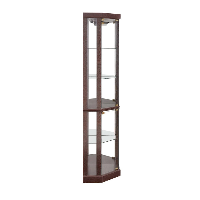 Corner Glass Cabinet Lighted Curio Cabinet Corner Display Case, Antique collection, Wine, Bar Glass Storage Light Included