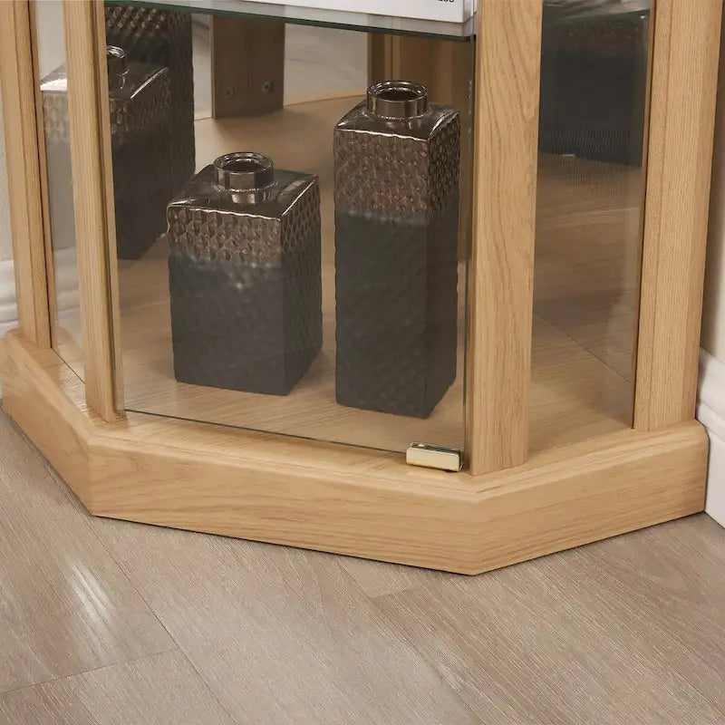 Corner Glass Cabinet Lighted Curio Cabinet Corner Display Case, Antique collection, Wine, Bar Glass Storage Light Included