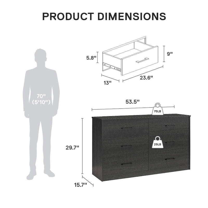 Ameriwood Home BrEZ Build Pearce Wide 6 Drawer Dresser