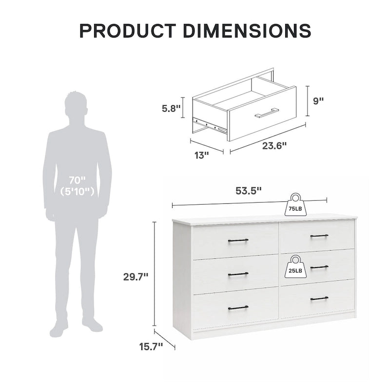 Ameriwood Home BrEZ Build Pearce Wide 6 Drawer Dresser