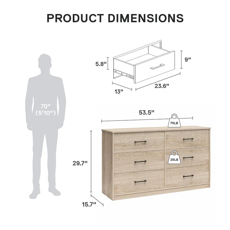 Ameriwood Home BrEZ Build Pearce Wide 6 Drawer Dresser