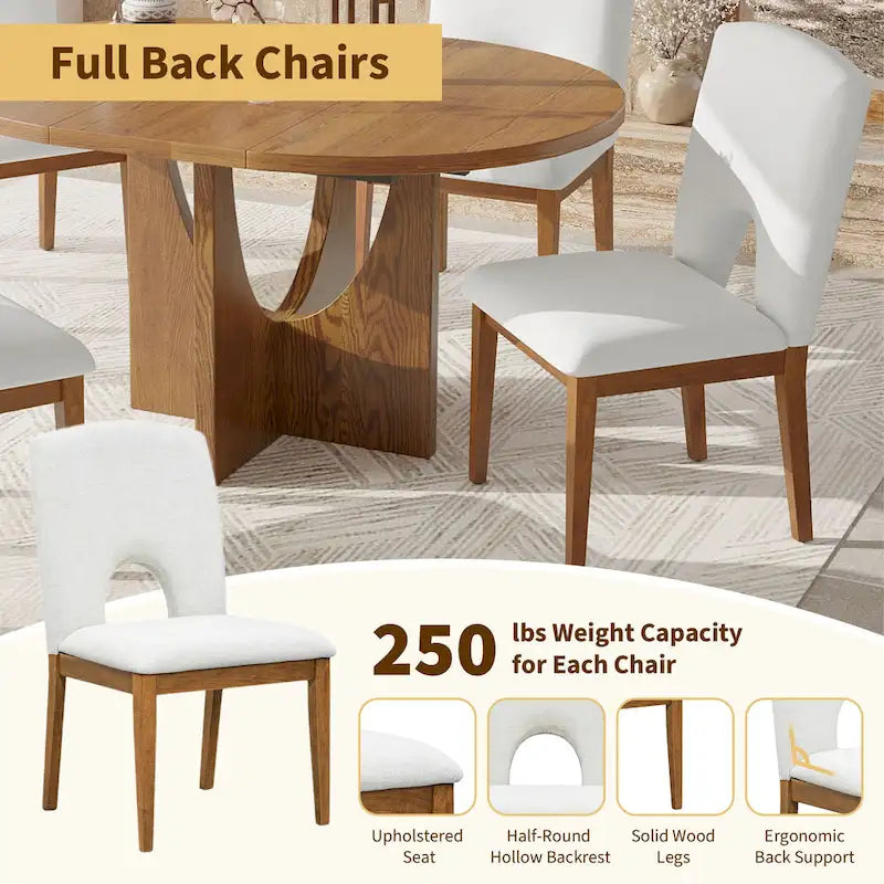Modern 5-Piece Extendable Round Dining Table Set with 16.2inch Removable Leaf for Small Places