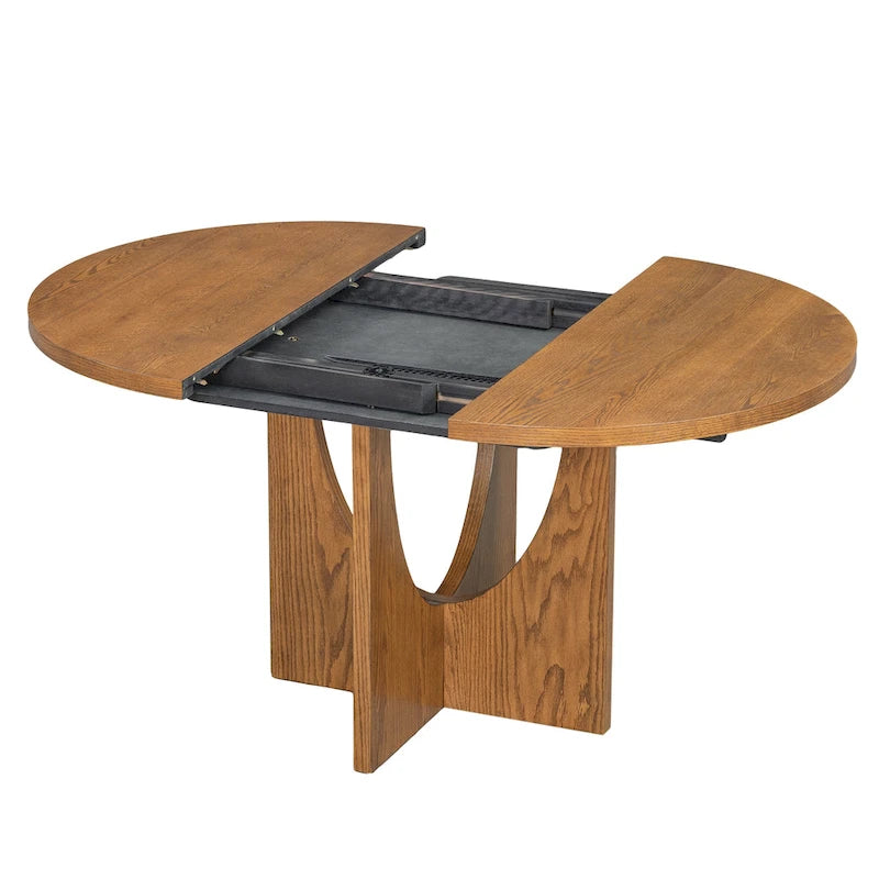 Modern 5-Piece Extendable Round Dining Table Set with 16.2inch Removable Leaf for Small Places