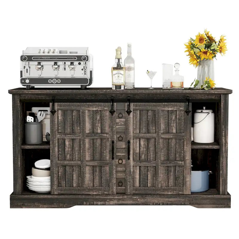 Farmhouse Sideboard Buffet Cabinet with Storage-Sliding Barn Doors and 4 Drawers